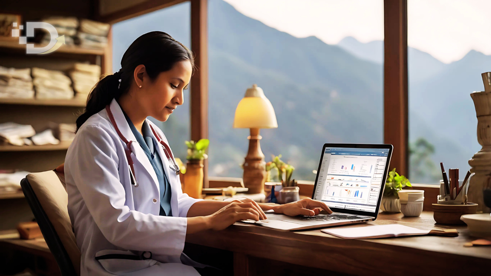 health care professional using laptop in Nepal